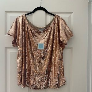 Blush sequined off the shoulder top
